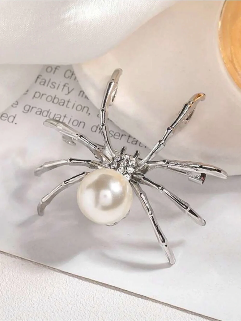 Silver Spider Pearl Brooch - Elegant Women Jewelry